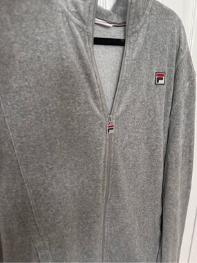 FILA Light Gray Zip Sweatsuit with Navy & Red Trim